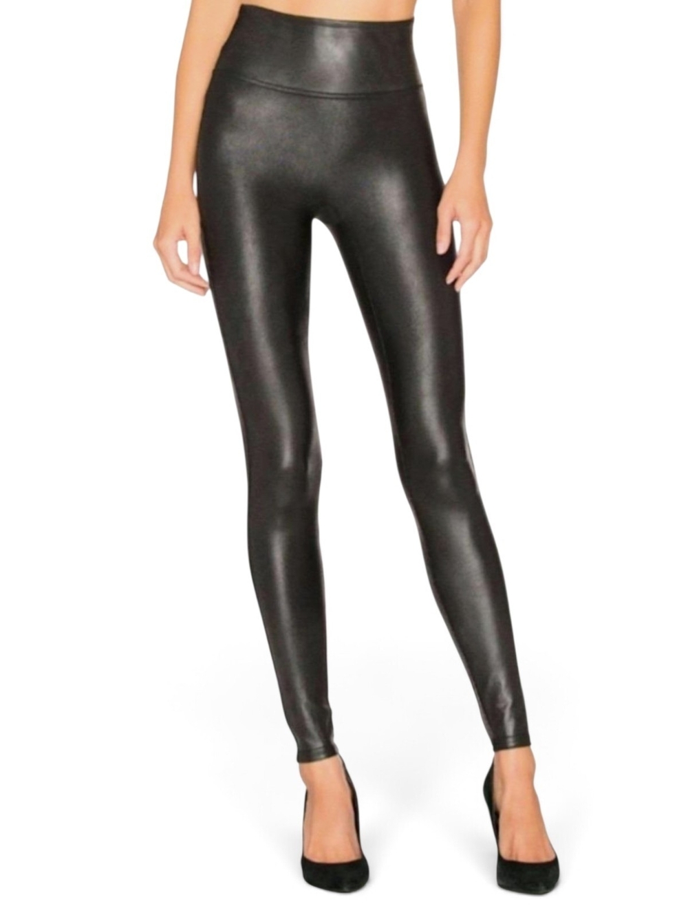 SPANX High-Waist Faux Leather Leggings - Black
